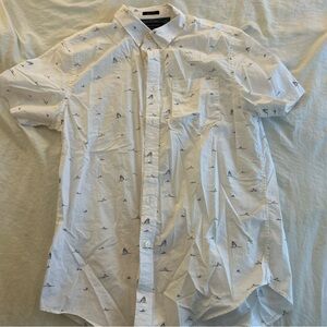 Banana Republic White Casual Shirt with Blue Pattern